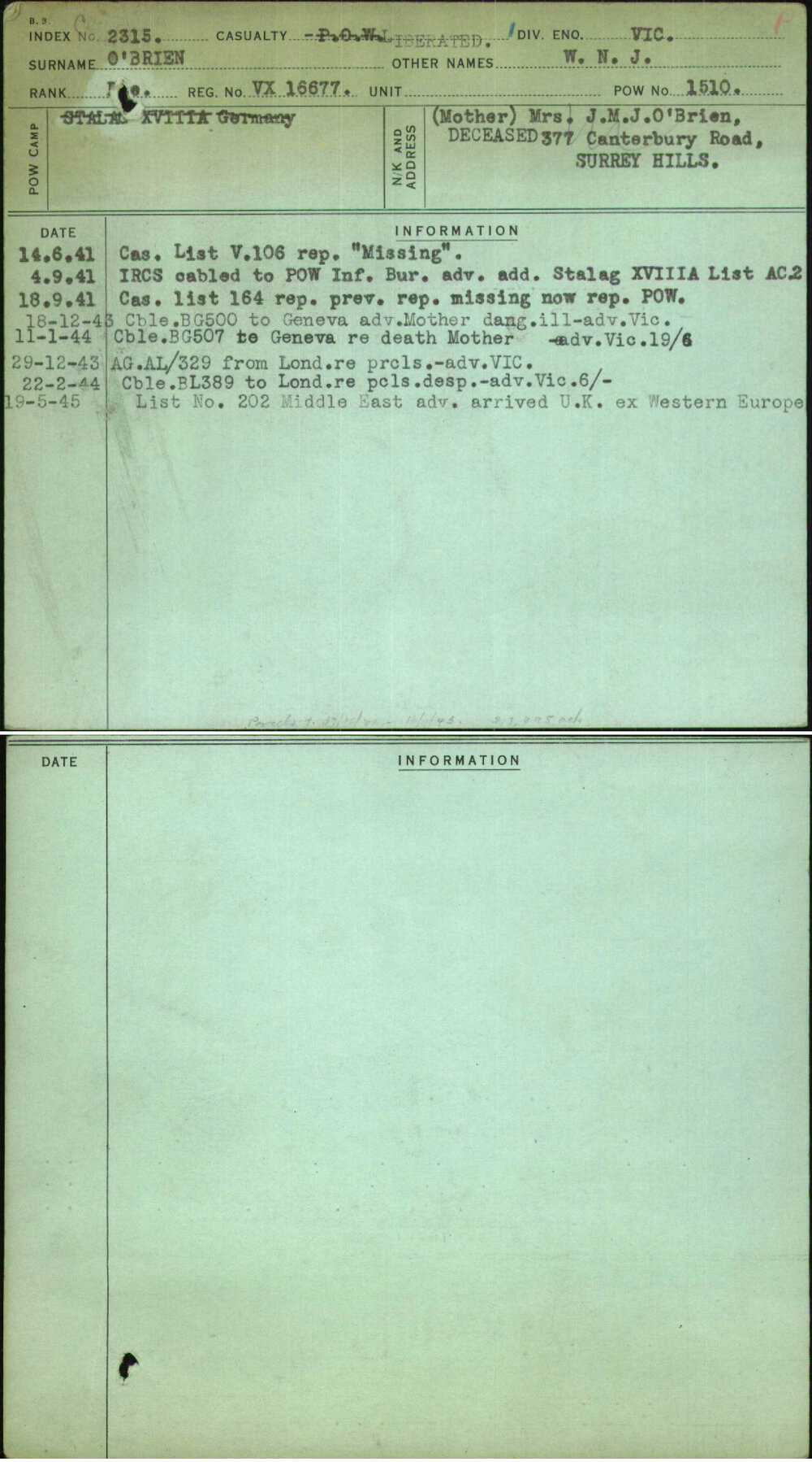 O'Brien, W N J, VX16677