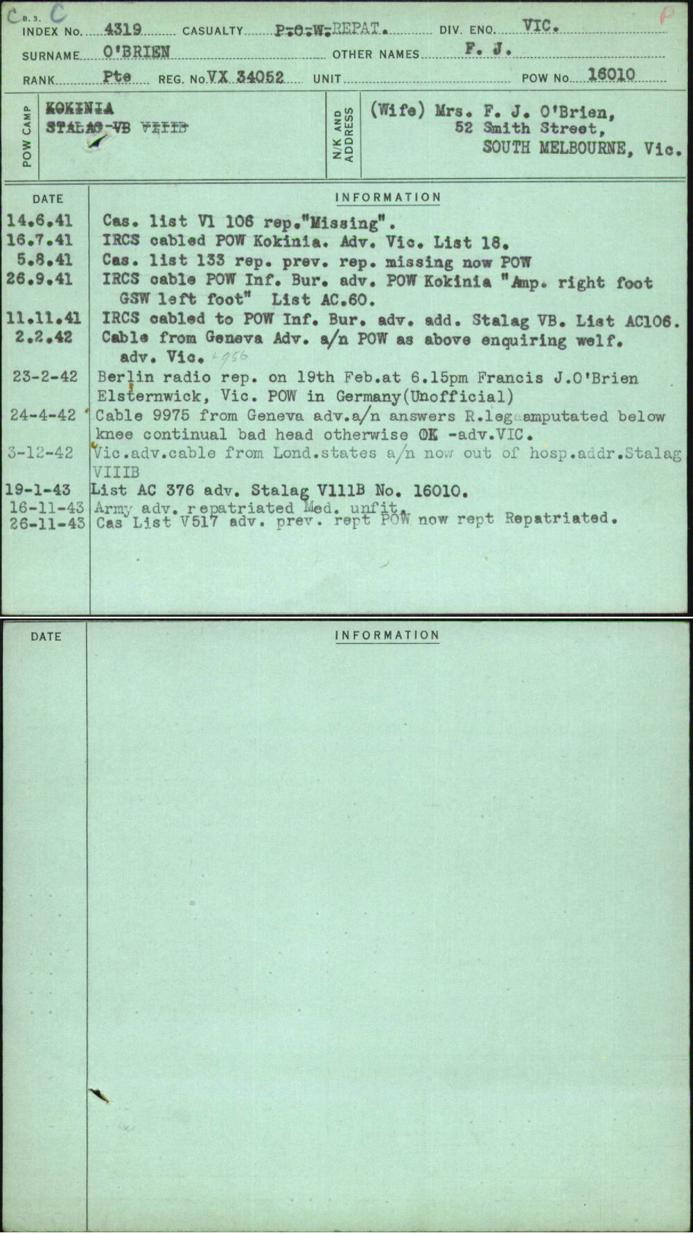 O'Brien, F J, VX34052