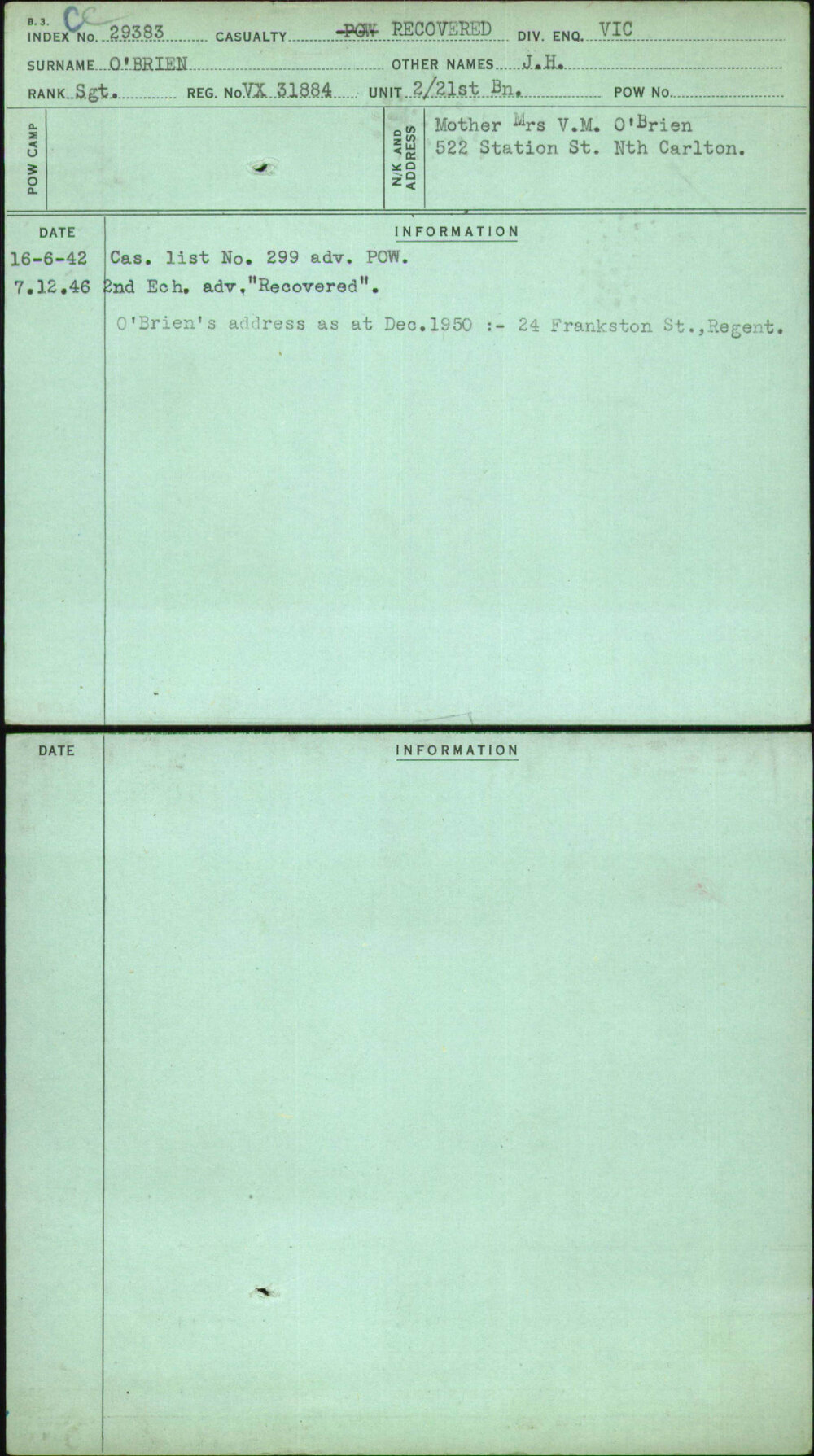 O'Brien, J H, VX31884