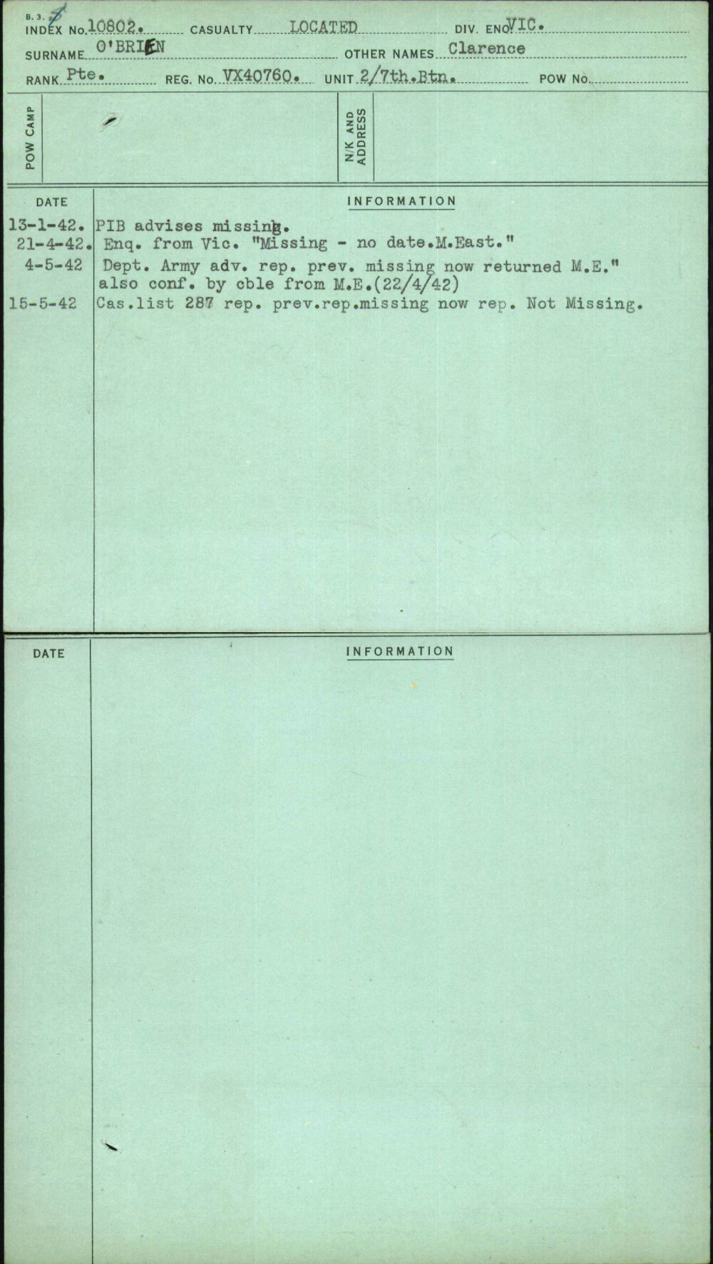 O'Brien, Clarence, VX40760