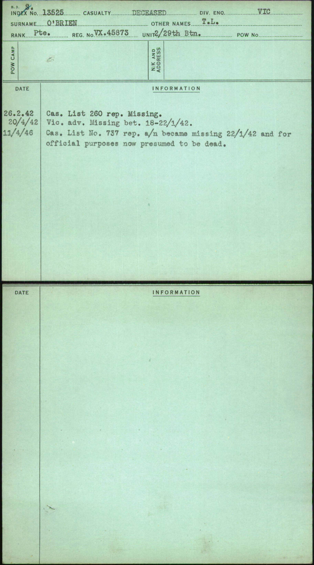 O'Brien, T L, VX45873