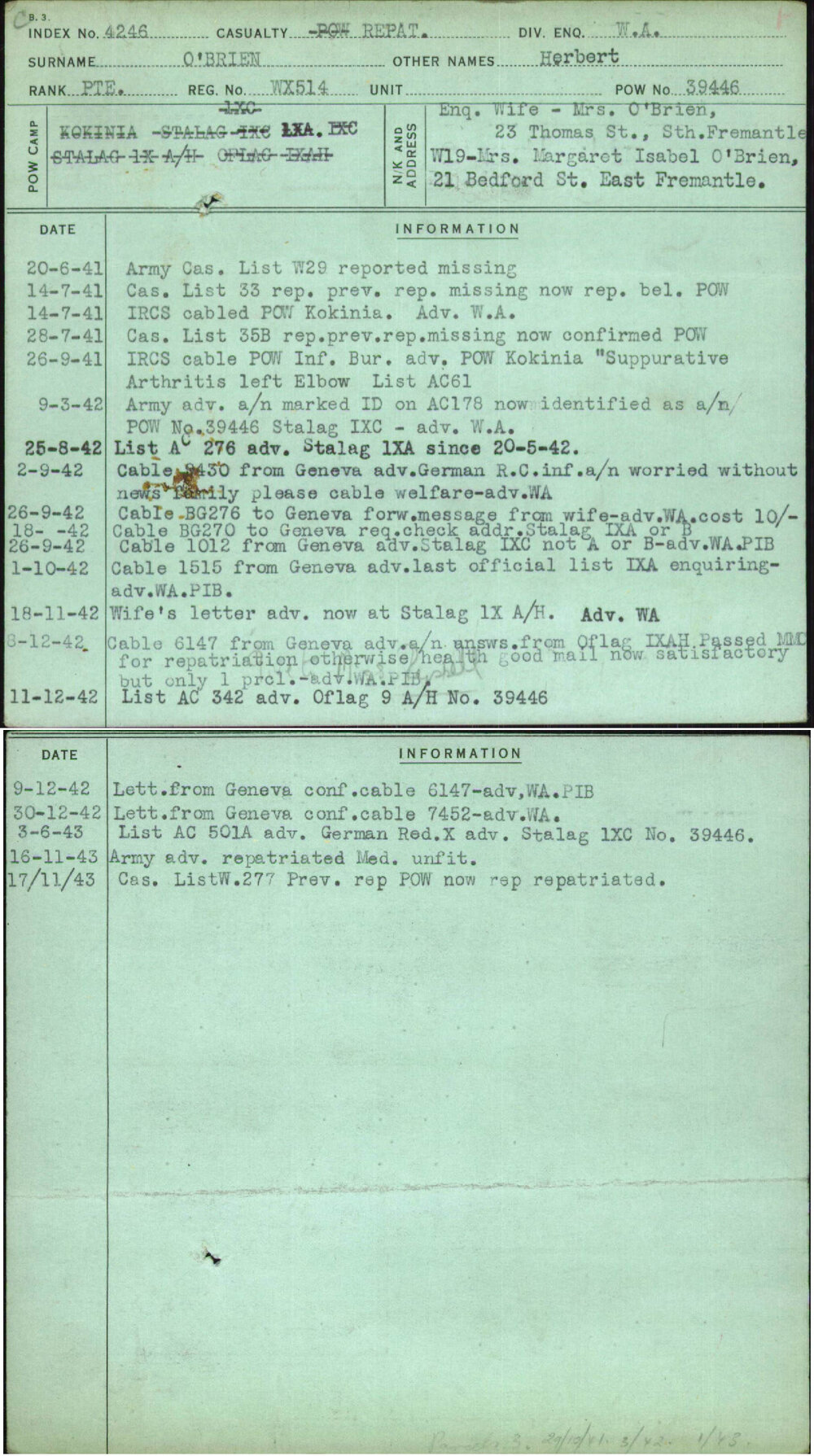 O'Brien, Herbert, WX514