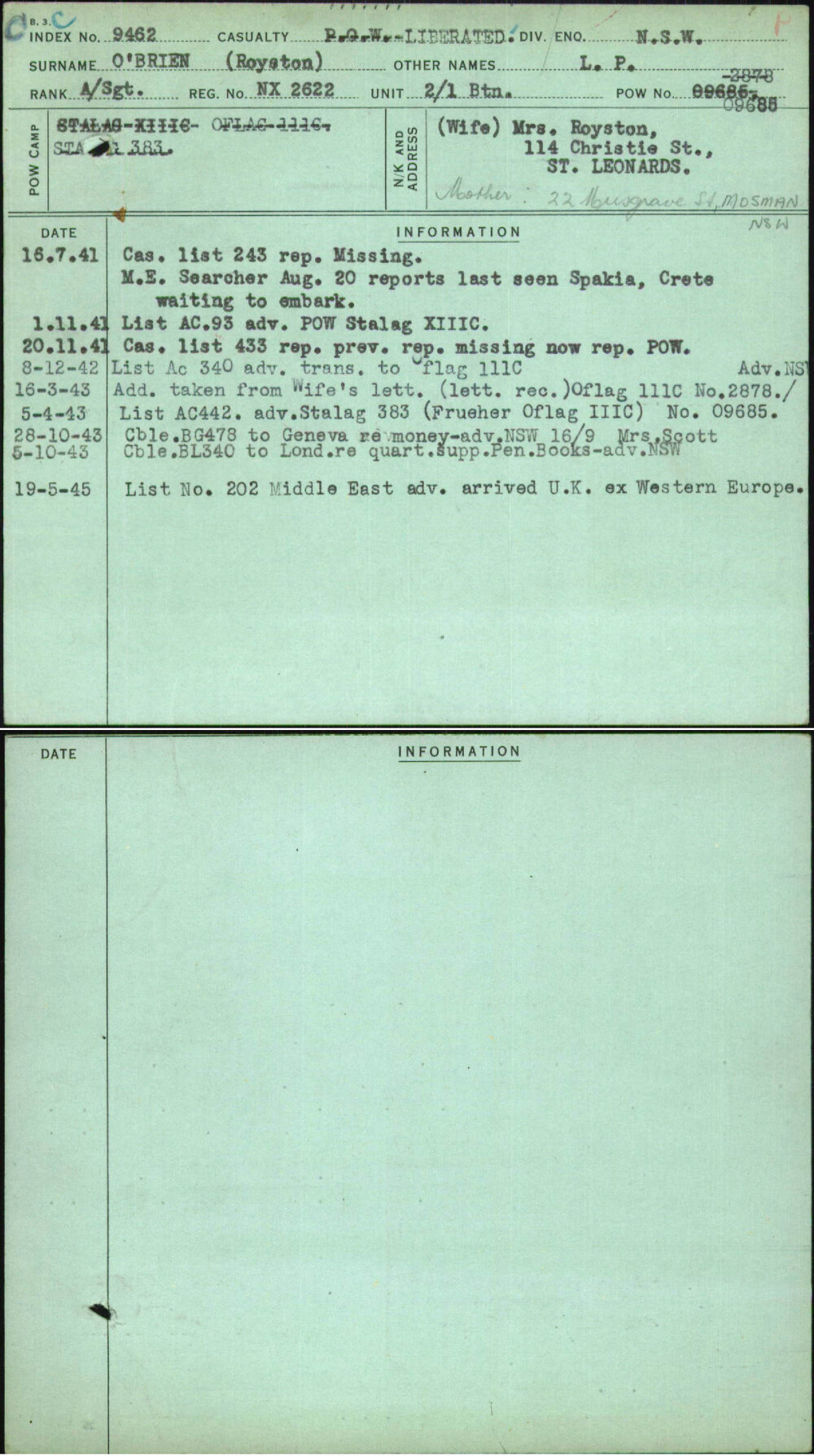 O'Brien (Royston), L P, NX2622