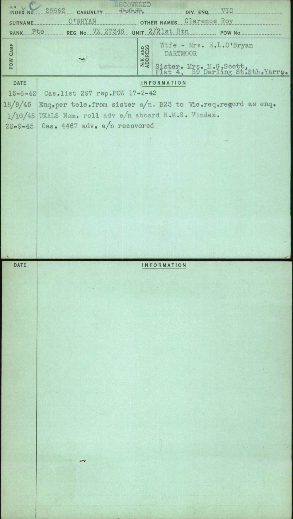 O'Bryan, Clarence Roy, VX27346