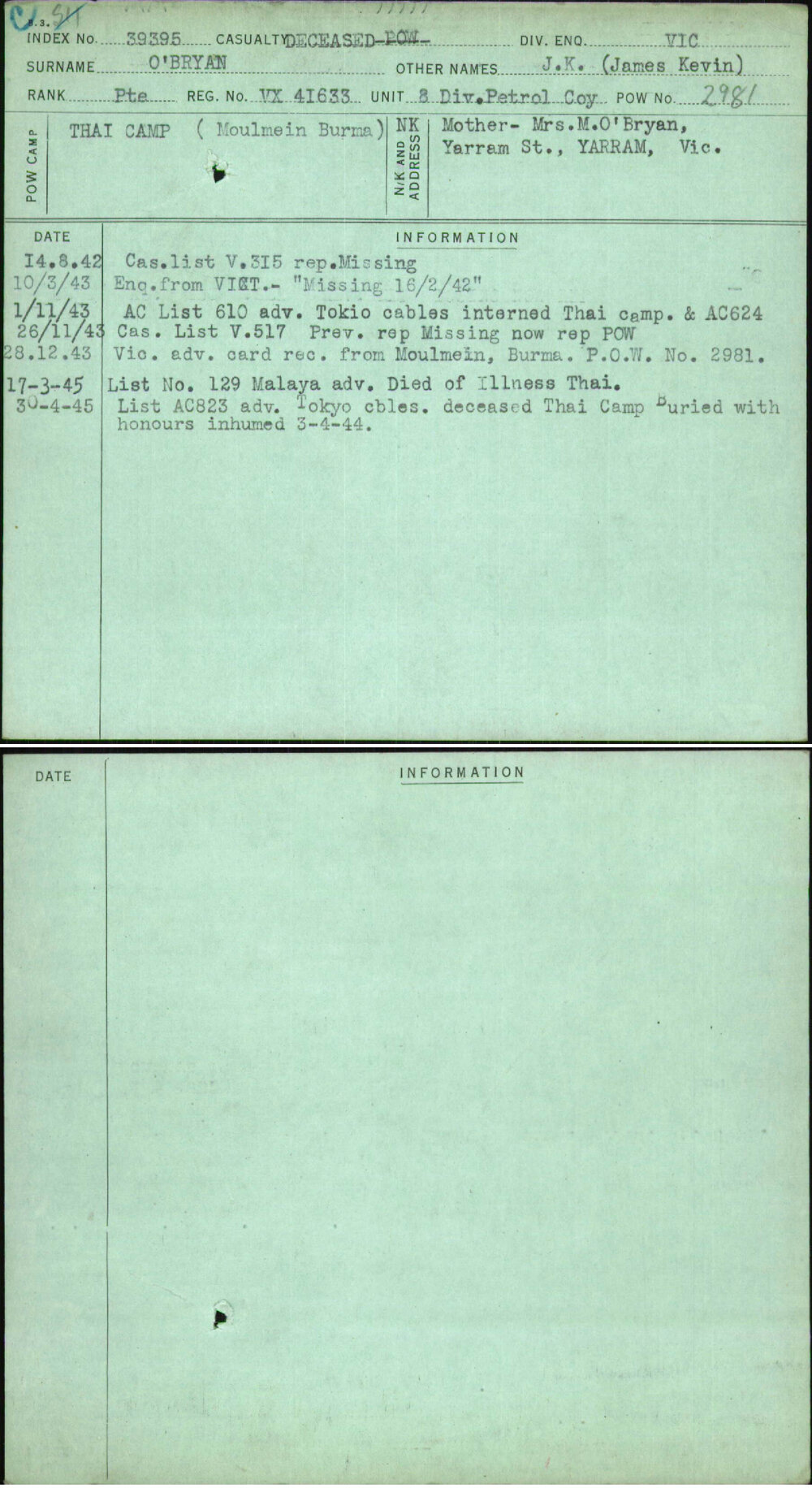 O'Bryan, J K (James Kevin), VX41633