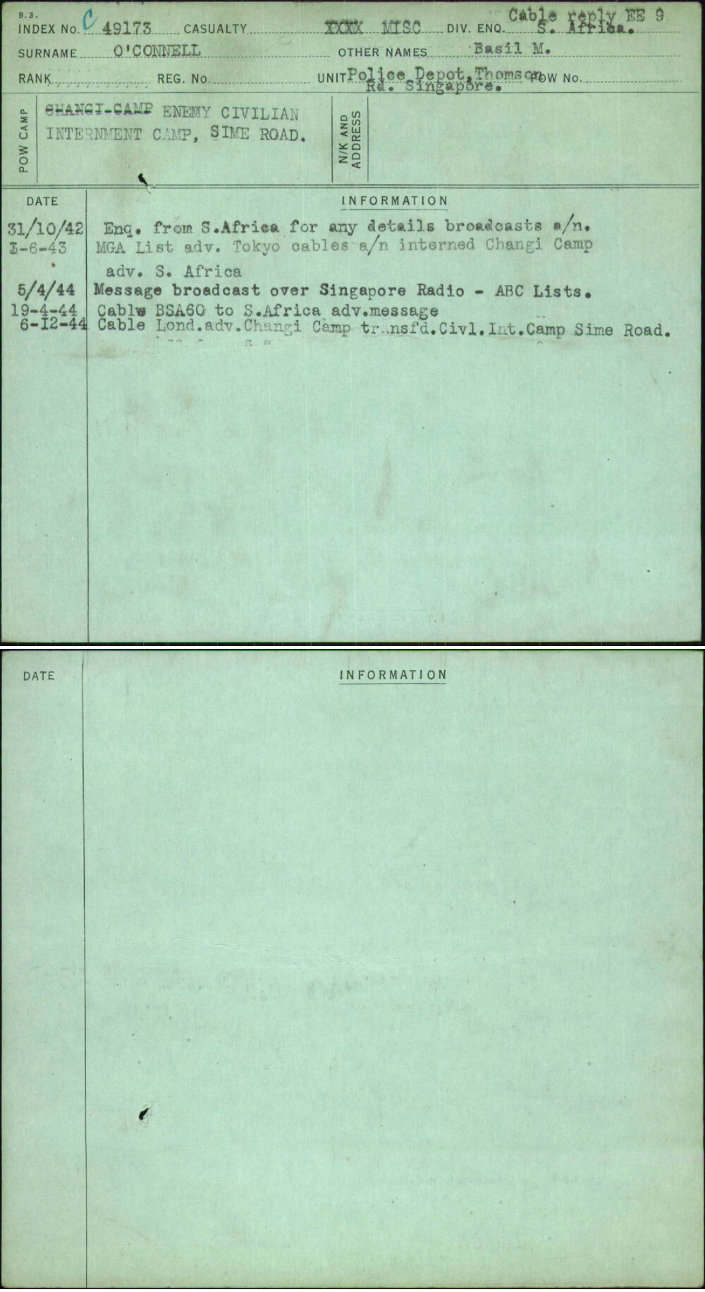 O'Connell, Basil M, [No Service Number]