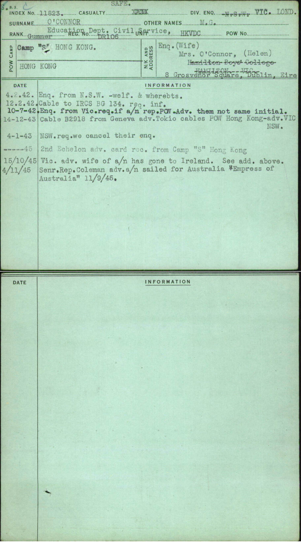 O'Connor, M G, Dr106