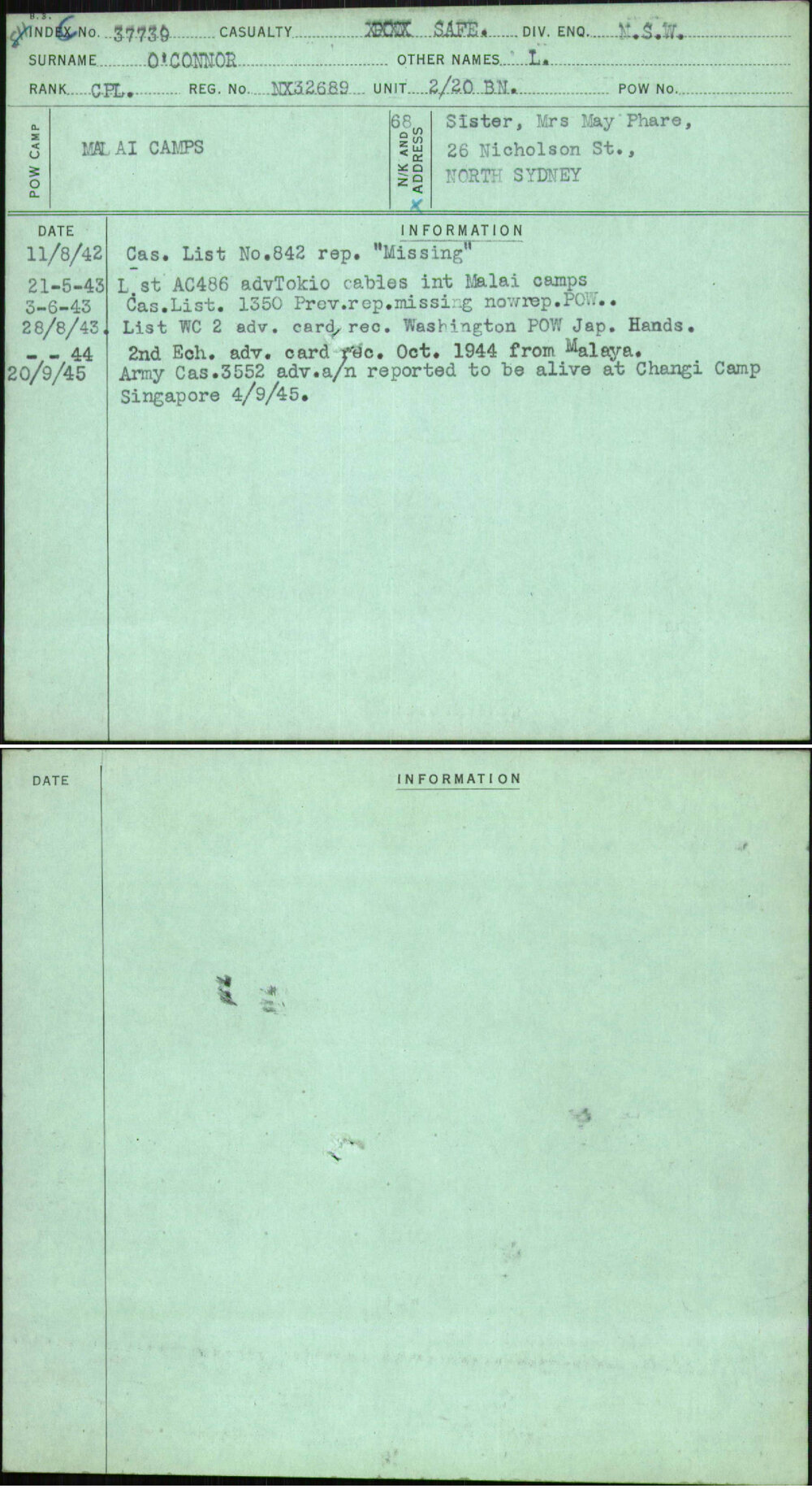 O'Connor, L, NX32689