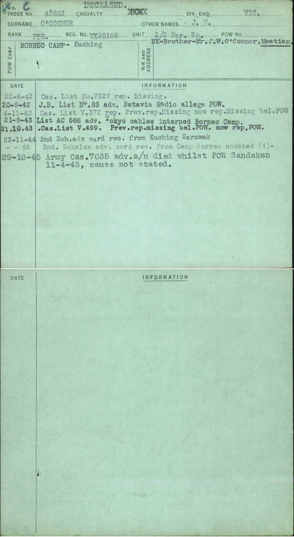 O'Connor, J H, VX20159