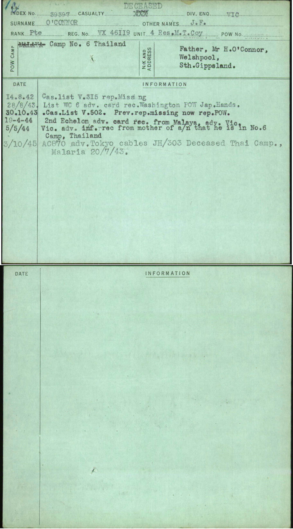 O'Connor, J F, VX46119