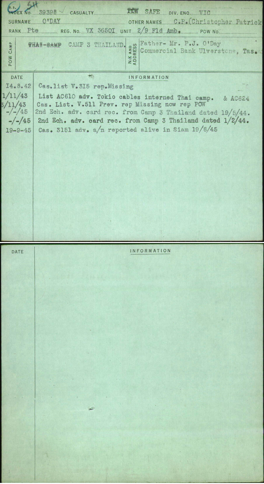 O'Day, C P (Christopher Patrick, VX36501