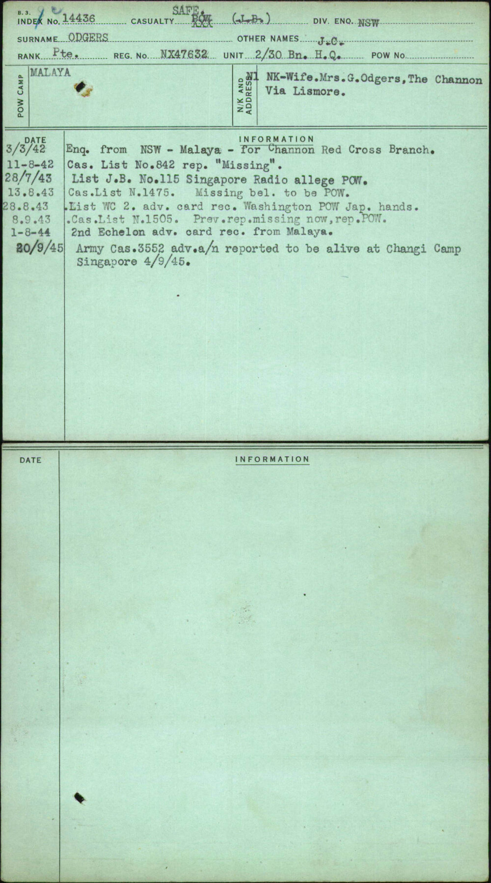 Odgers, J C, NX47632