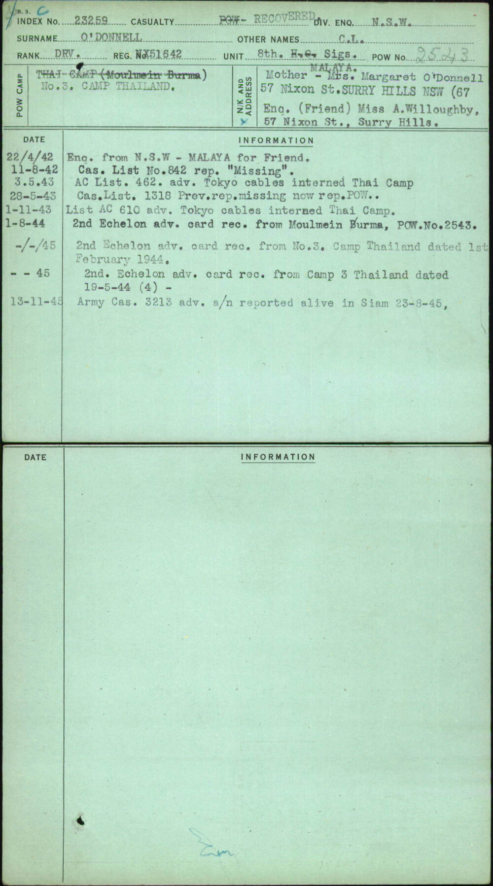 O'Donnell, C L, NX51642