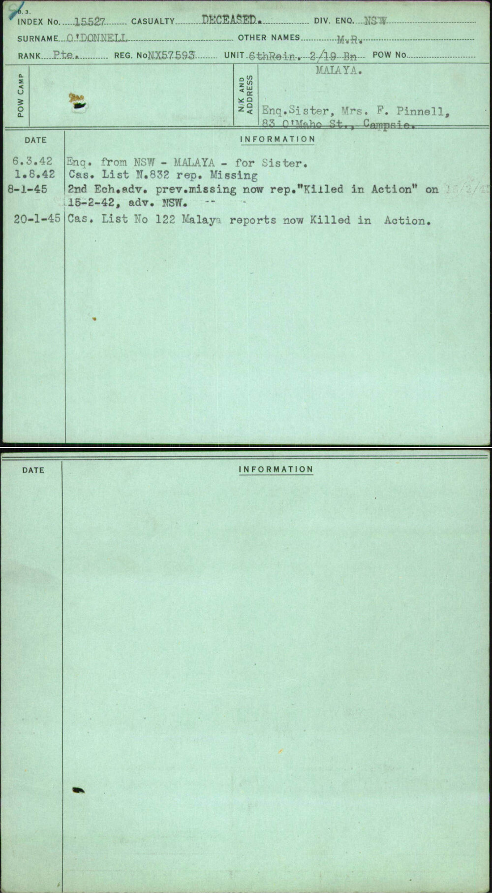 O'Donnell, M R, NX57593