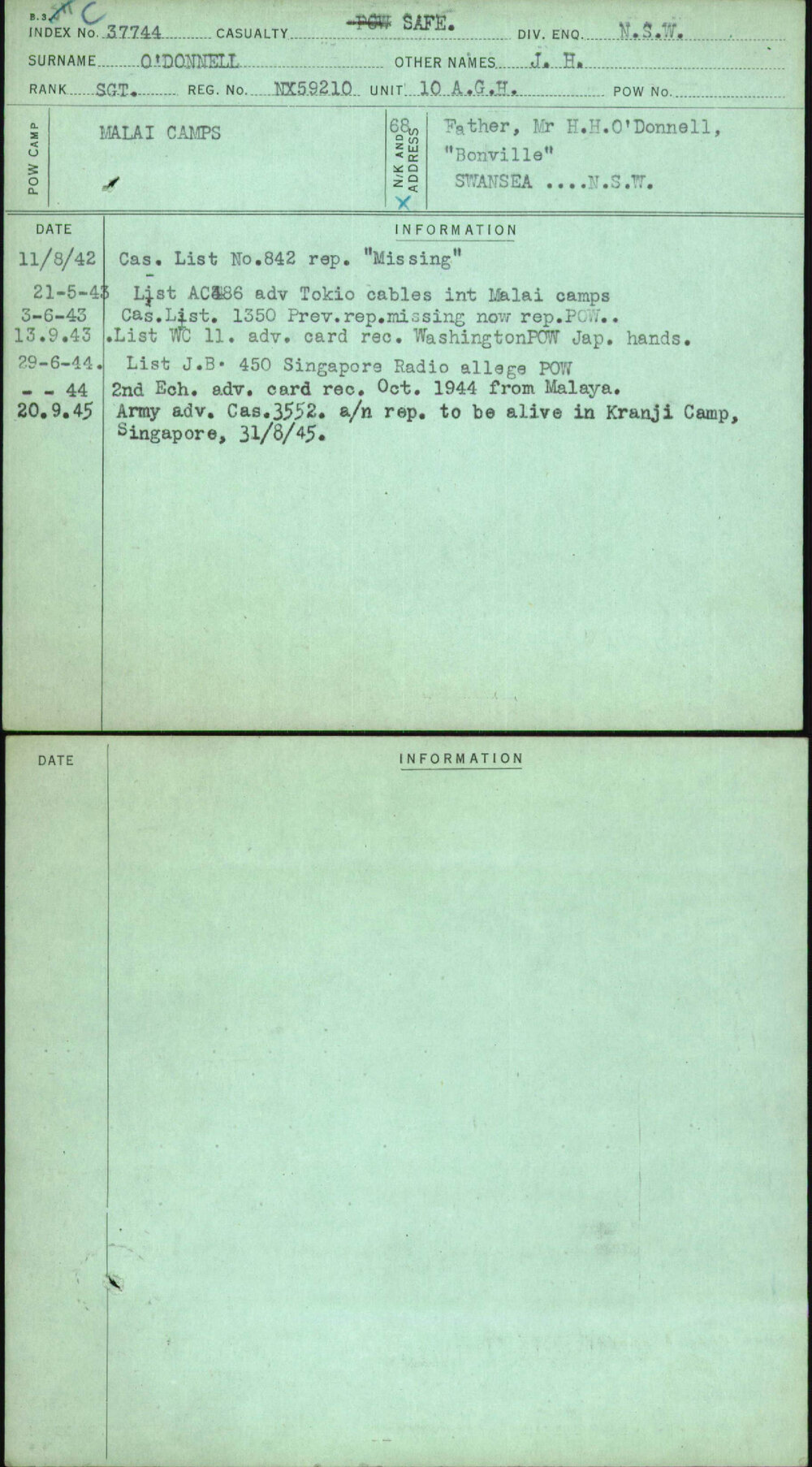 O'Donnell, J H, NX59210