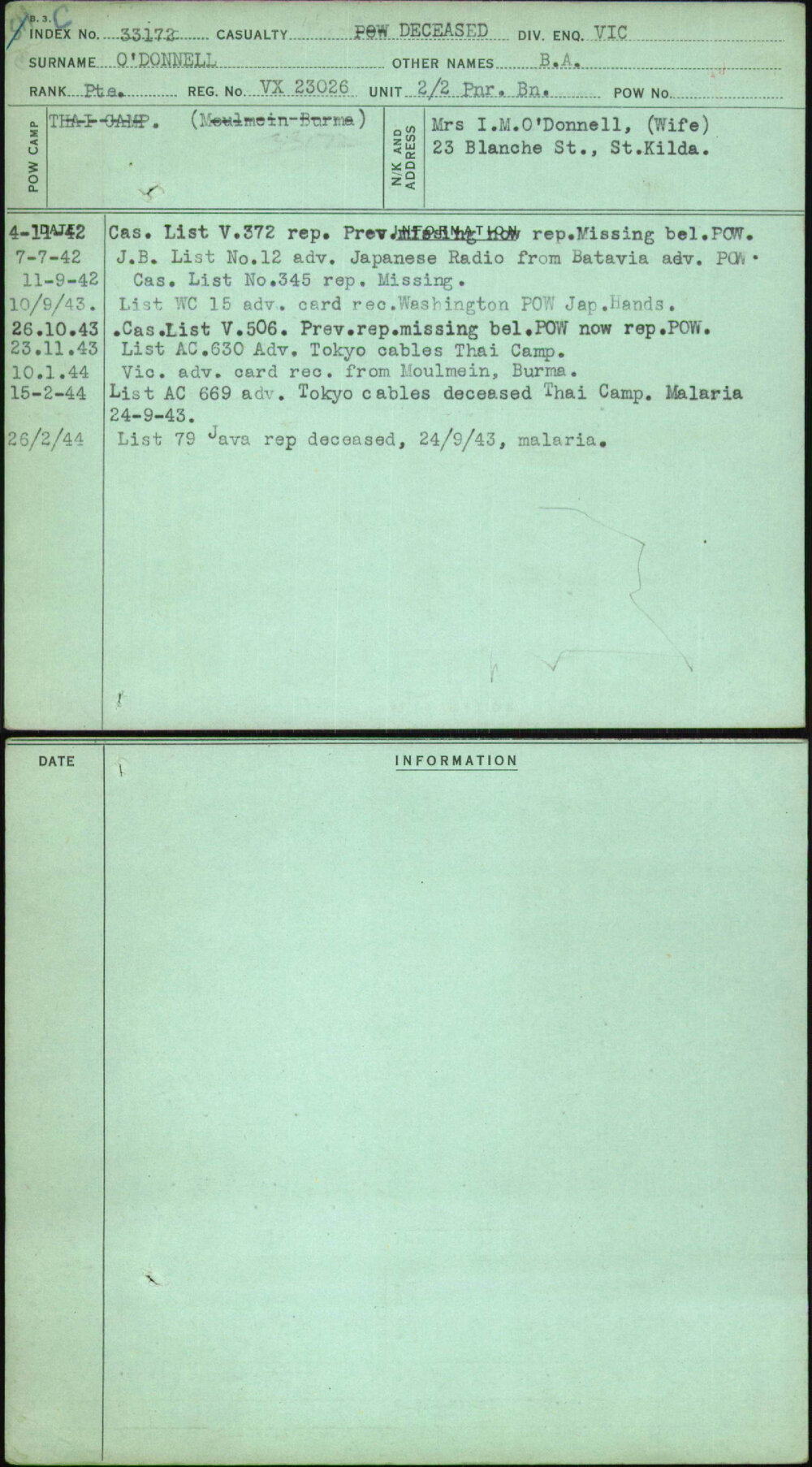 O'Donnell, B A, VX23026