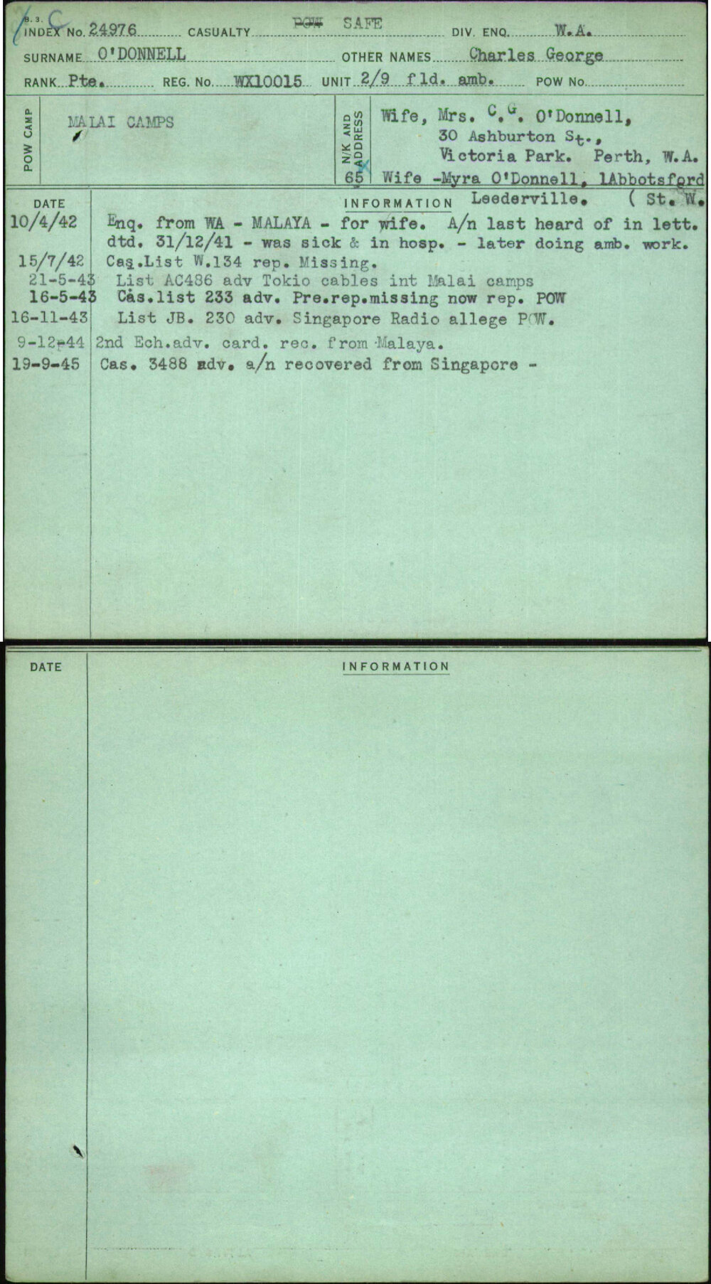 O'Donnell, Charles George, WX10015