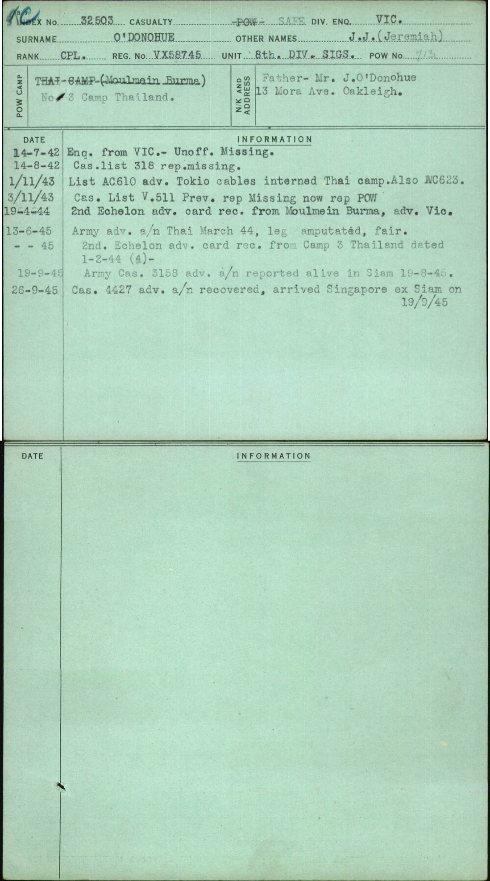 O'Donohue, J J (Jeremiah), VX58745