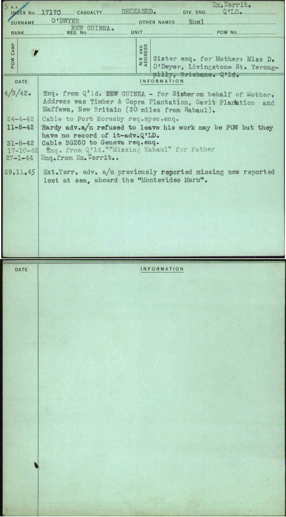 O'Dwyer, Noel, [No Service Number]