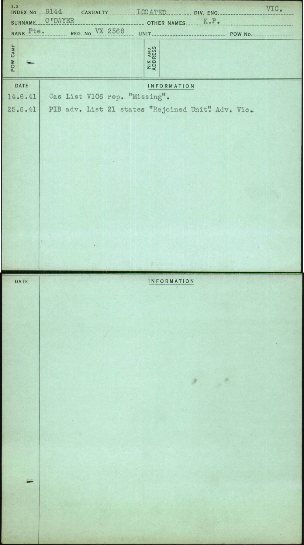 O'Dwyer, K P, VX2568