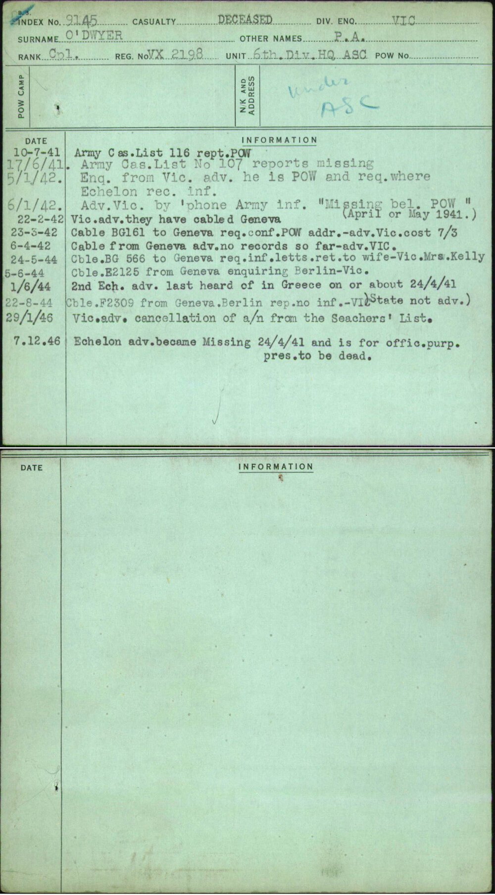 O'Dwyer, P A, VX2198