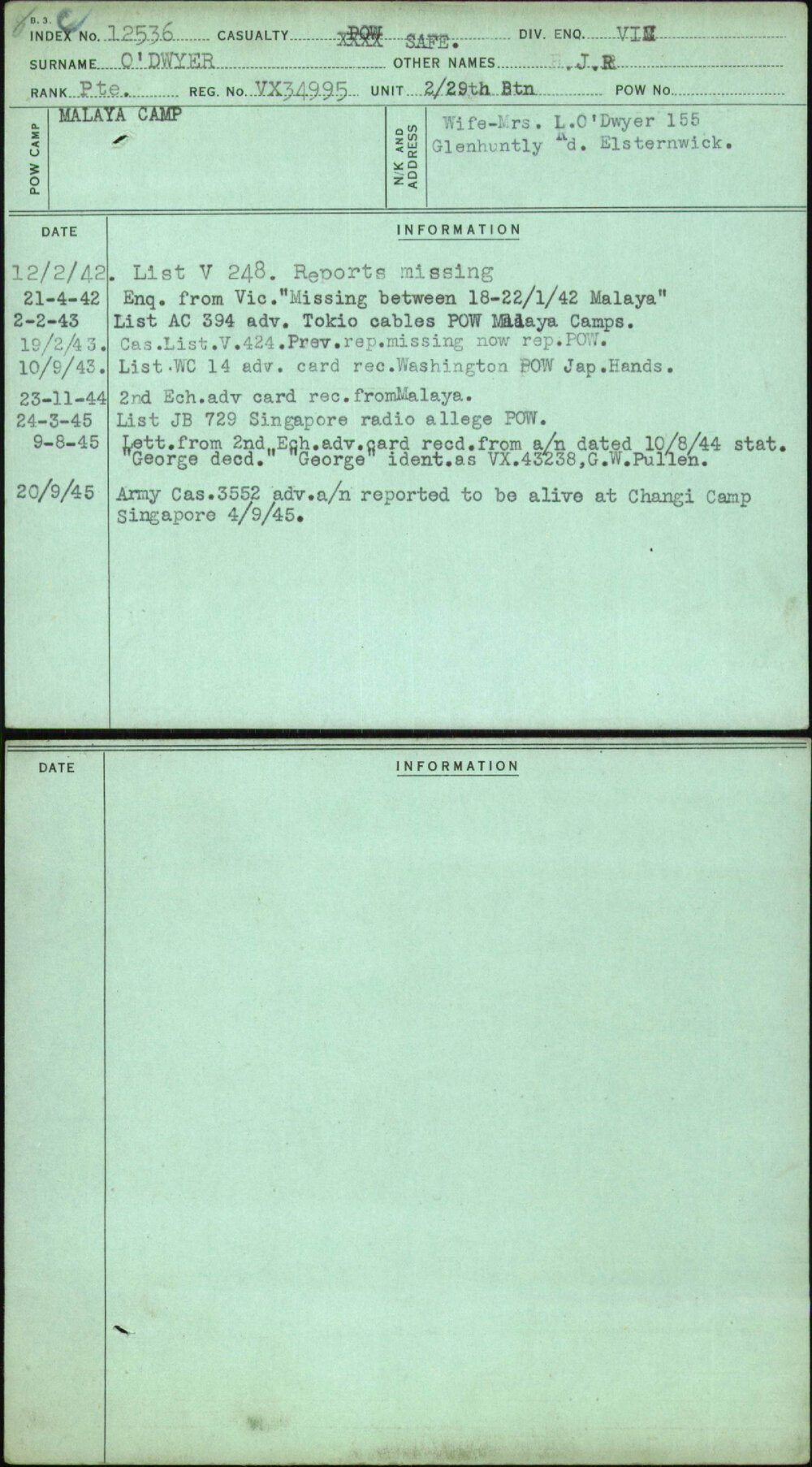 O'Dwyer, J R, VX34995