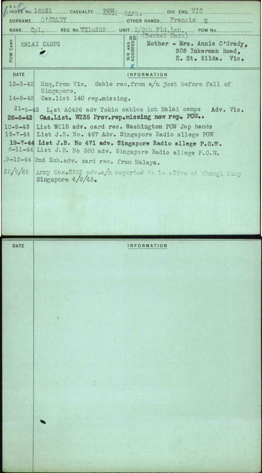 O'Grady, Francis E, WX16359