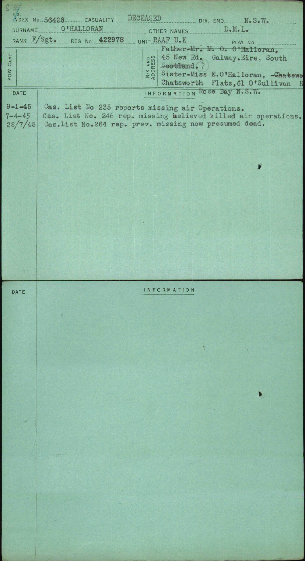 O'Halloran, D M L, 422978