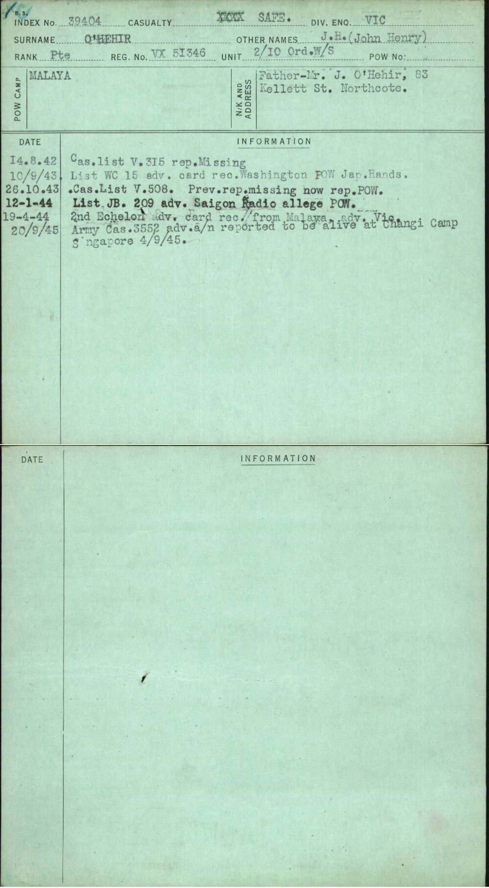 O'Hehir, J H (John Henry), VX51346