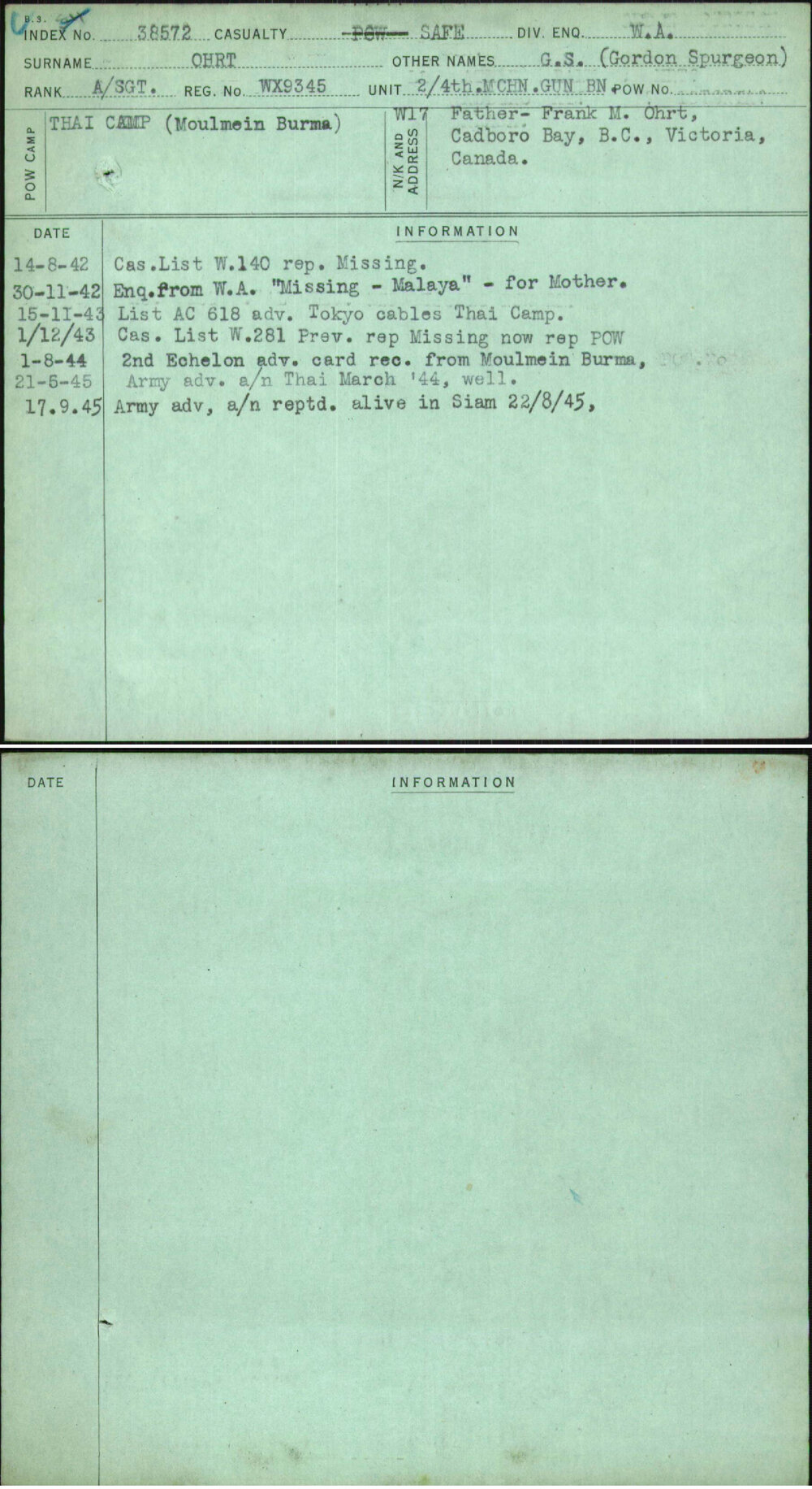 Ohrt, G S (Gordon Spurgeon), WX9345