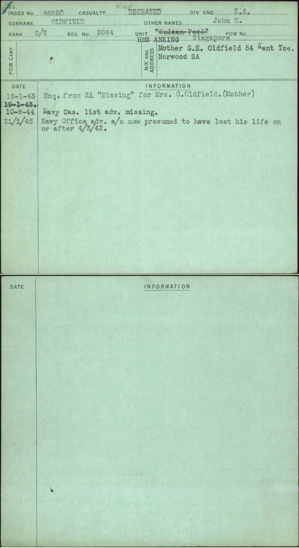 Oldfield, John E, 2084