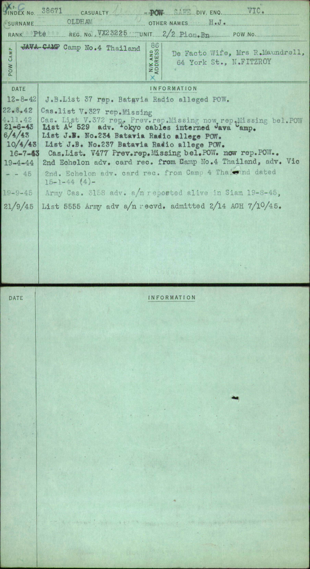 Oldham, H J, VX23225