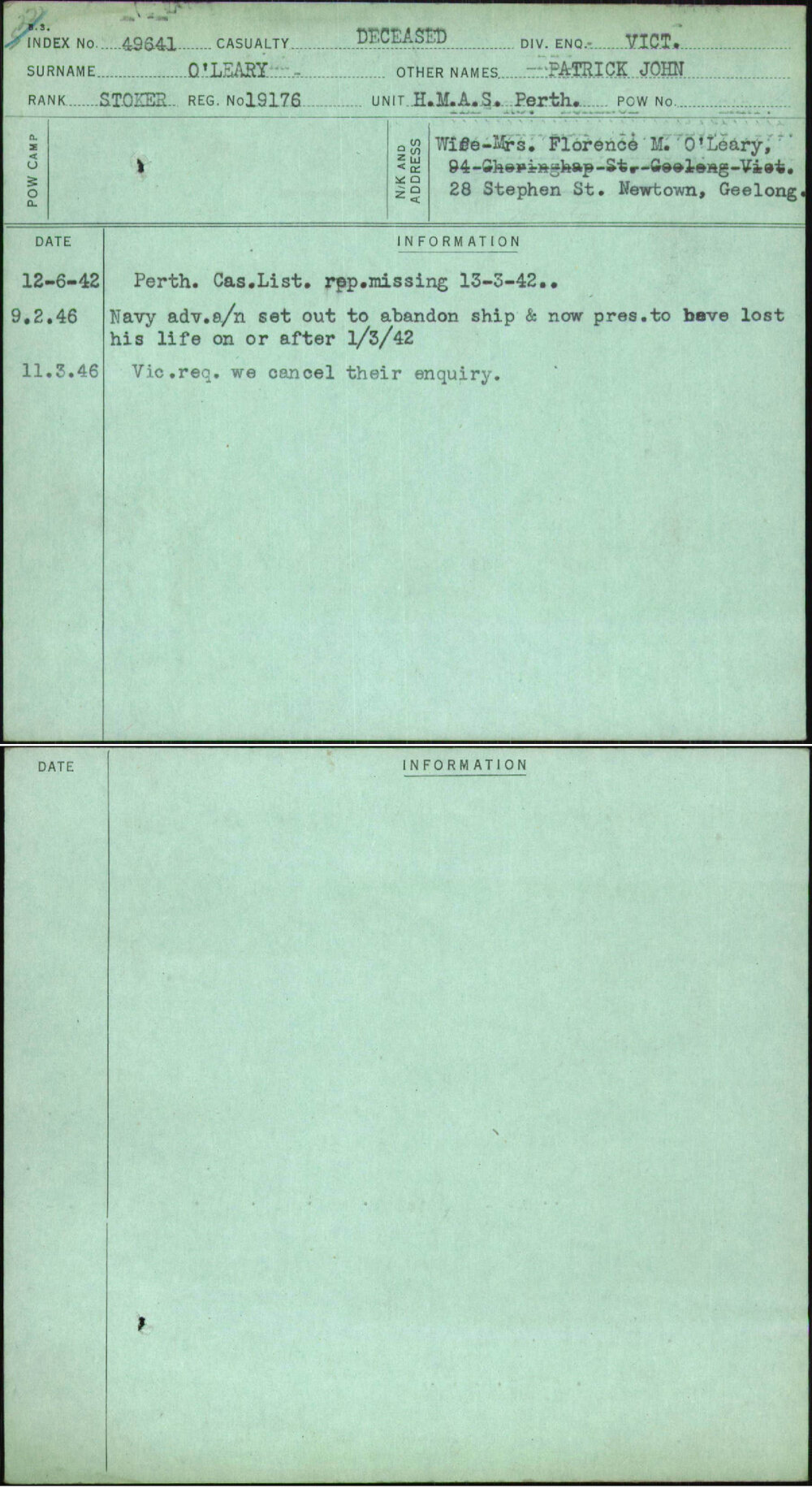 O'Leary, Patrick John, 19176