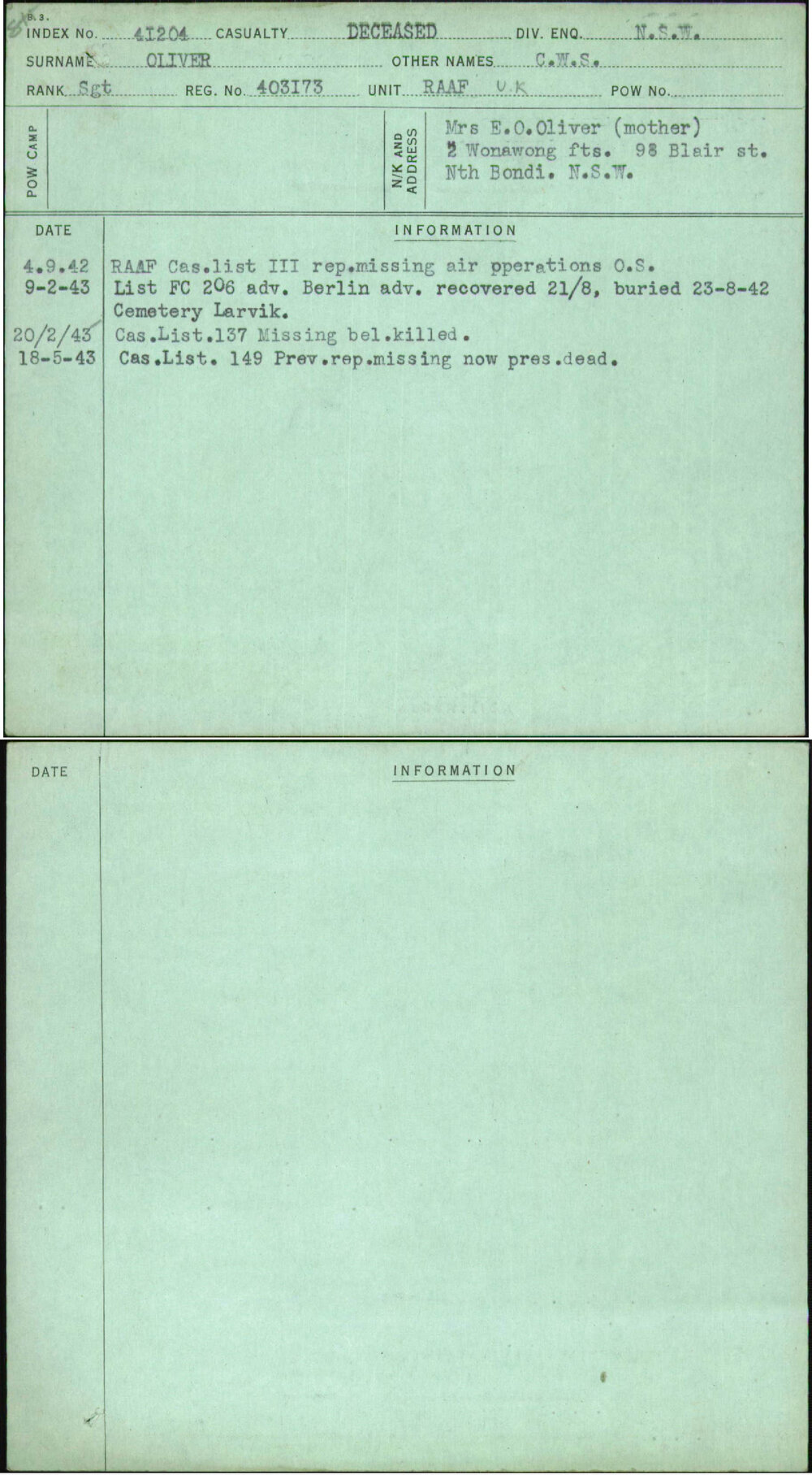 Oliver, C W S, 403173