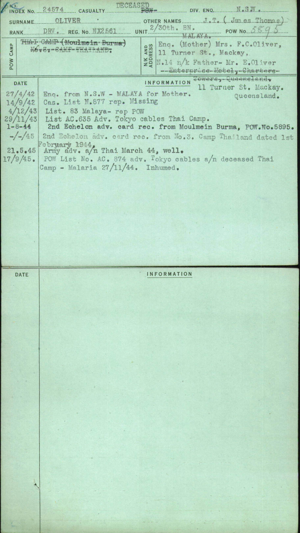 Oliver, J T (James Thomas), NX2561