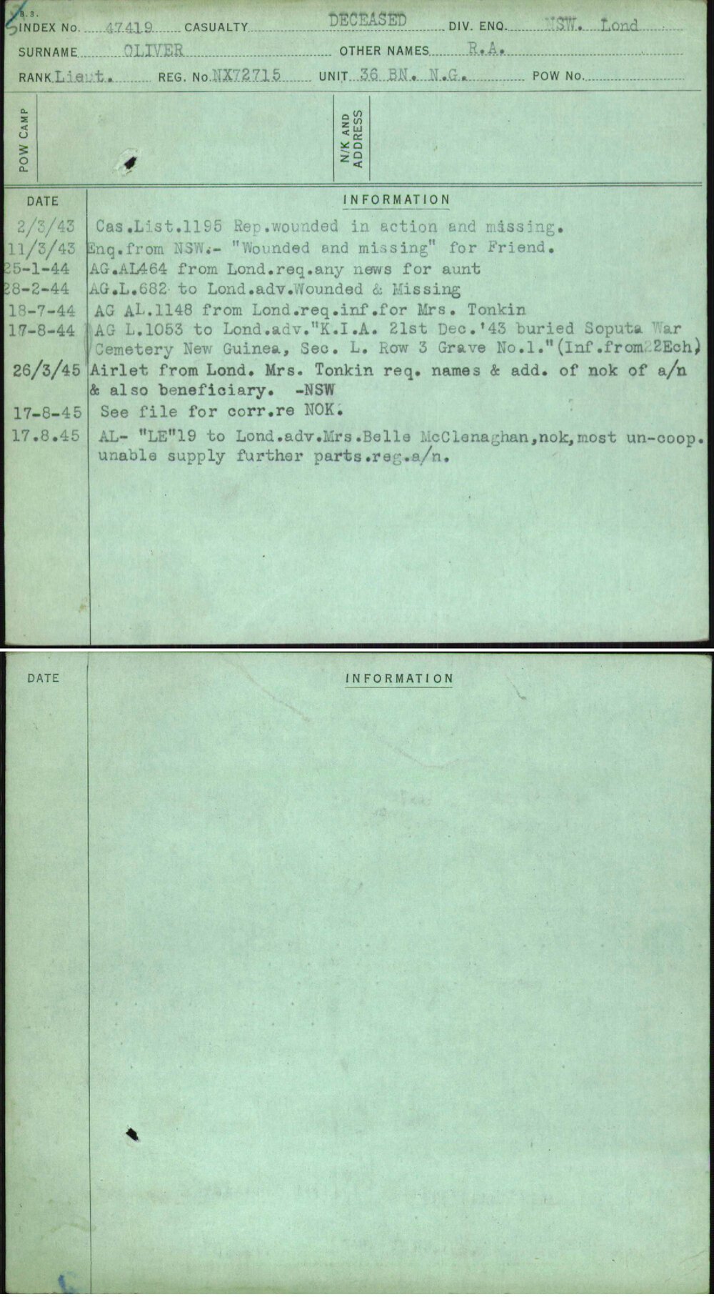 Oliver, R A, NX72715