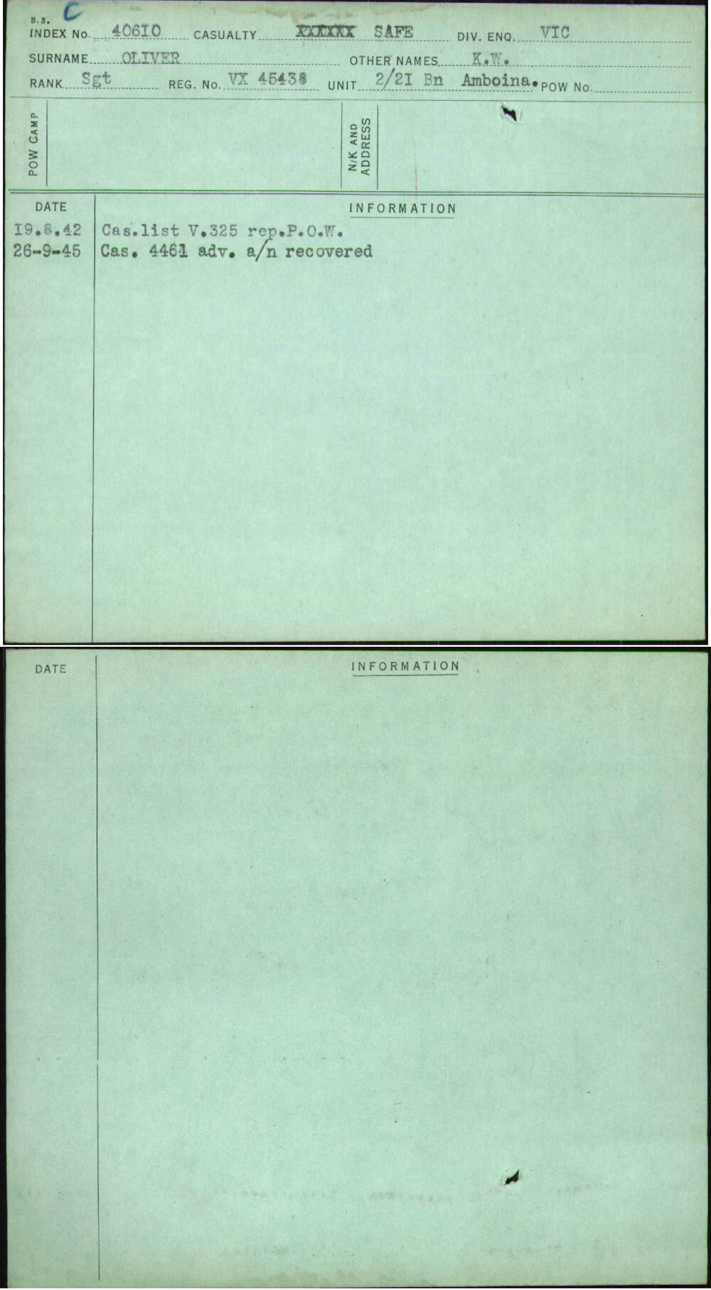 Oliver, K W, VX45438