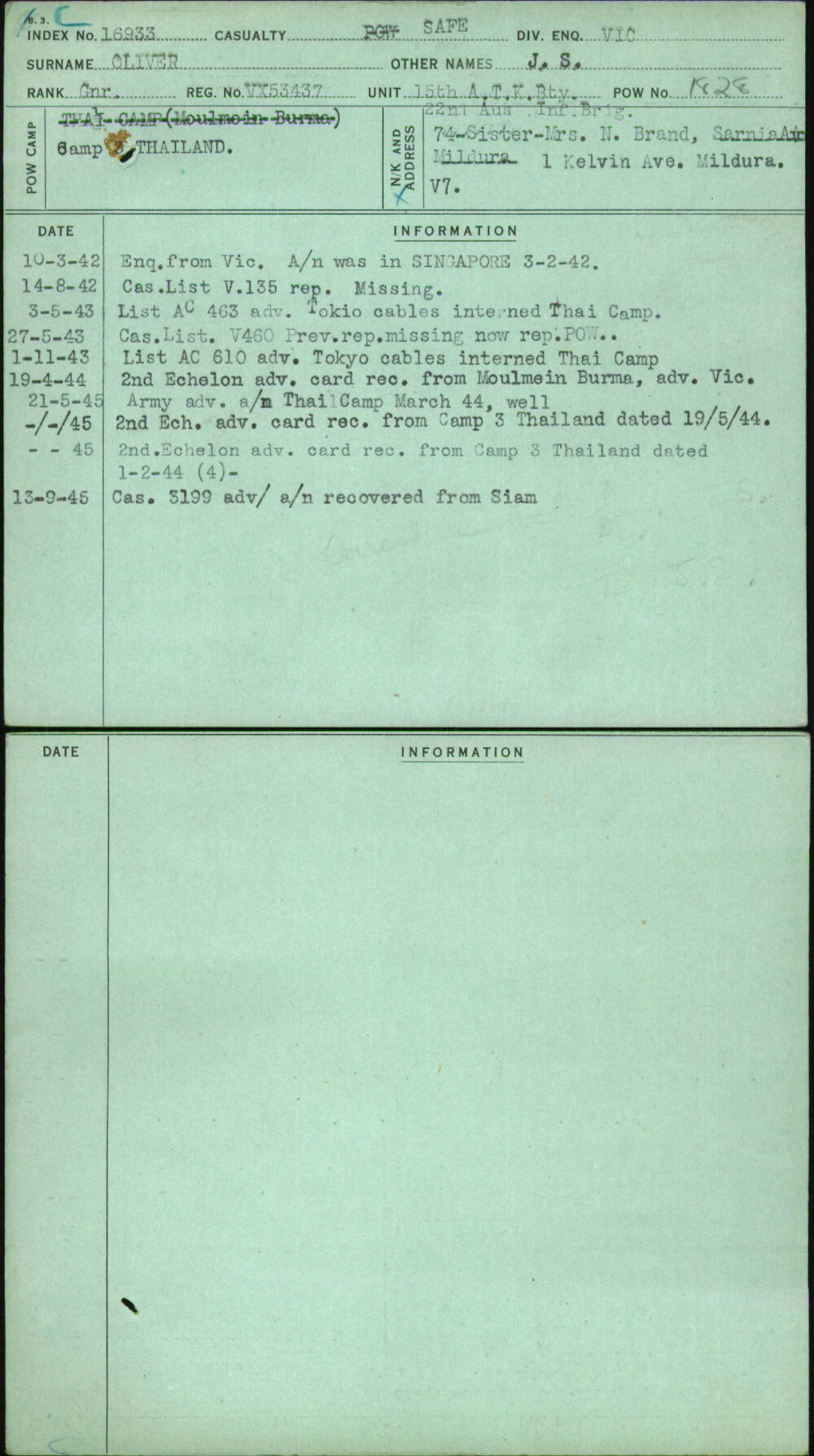 Oliver, J S, VX53437