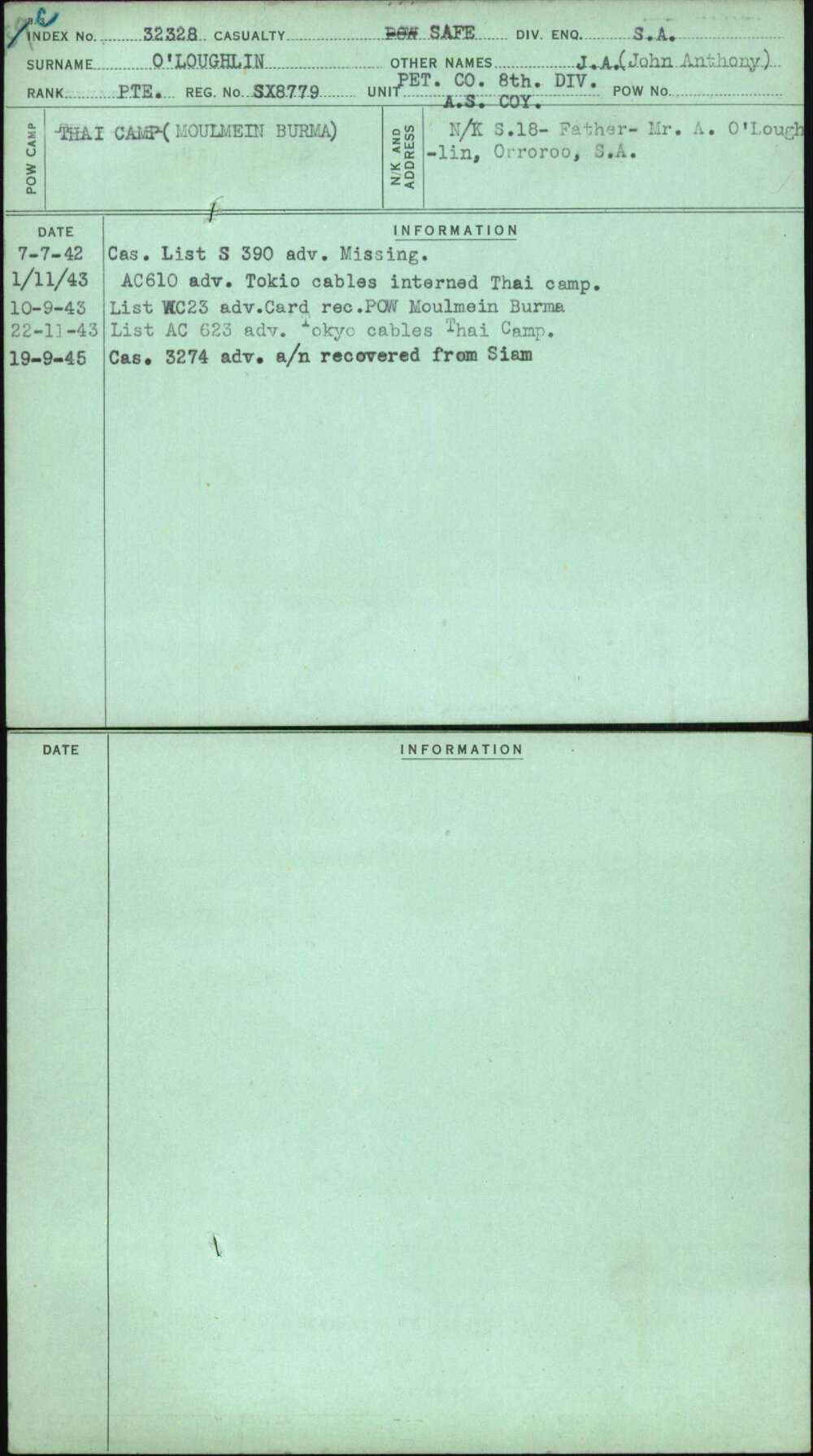 O'Loughlin, J A (John Anthony), SX8779