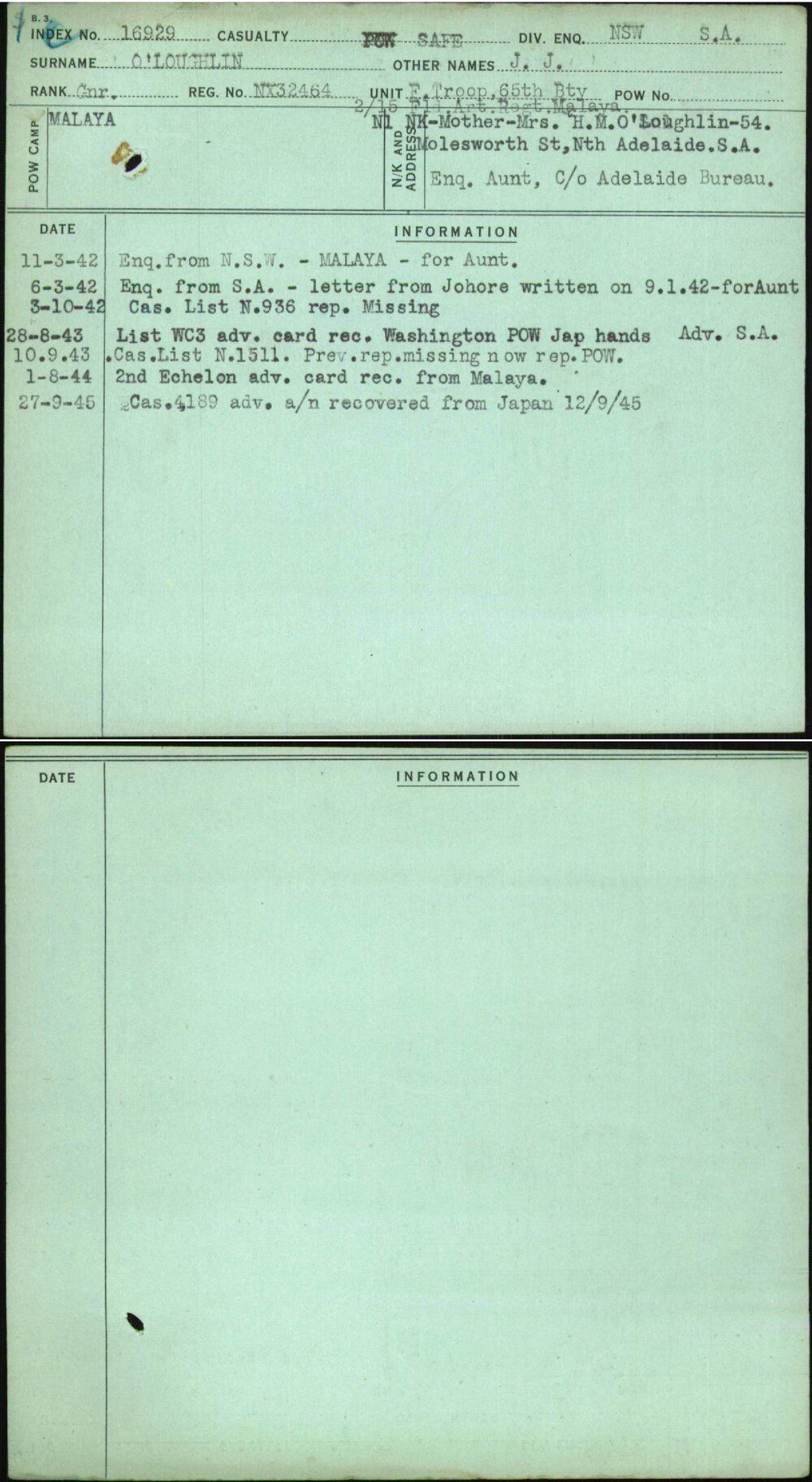 O'Loughlin, J J, NX32464