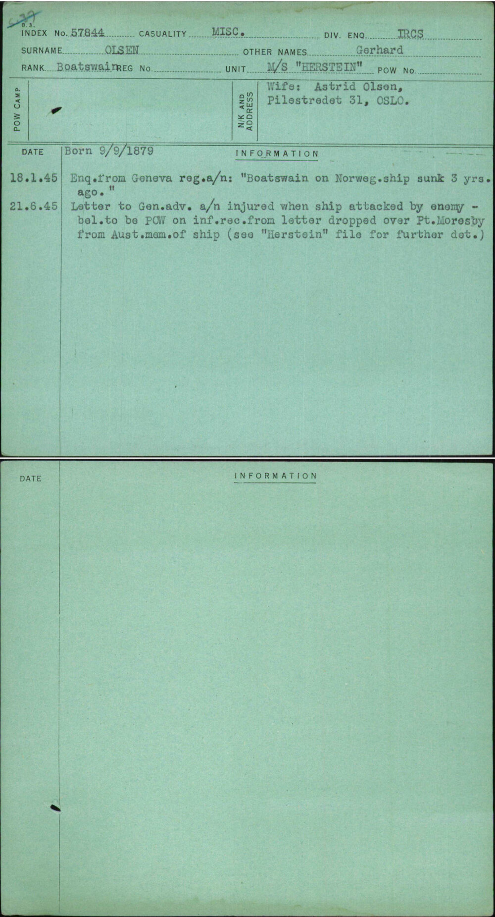 Olsen, Gerhard, [No Service Number]