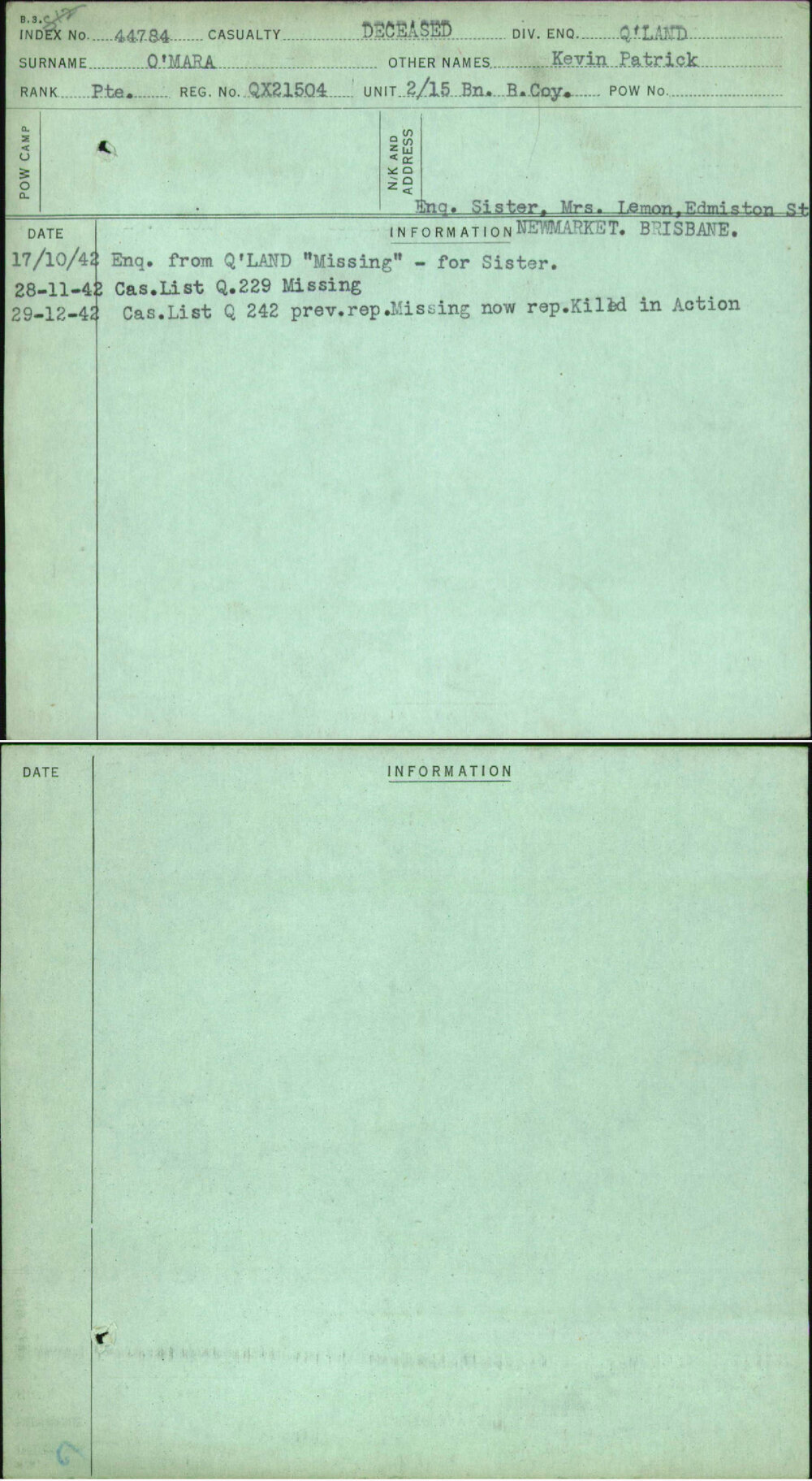 O'Mara, Kevin Patrick, QX21504