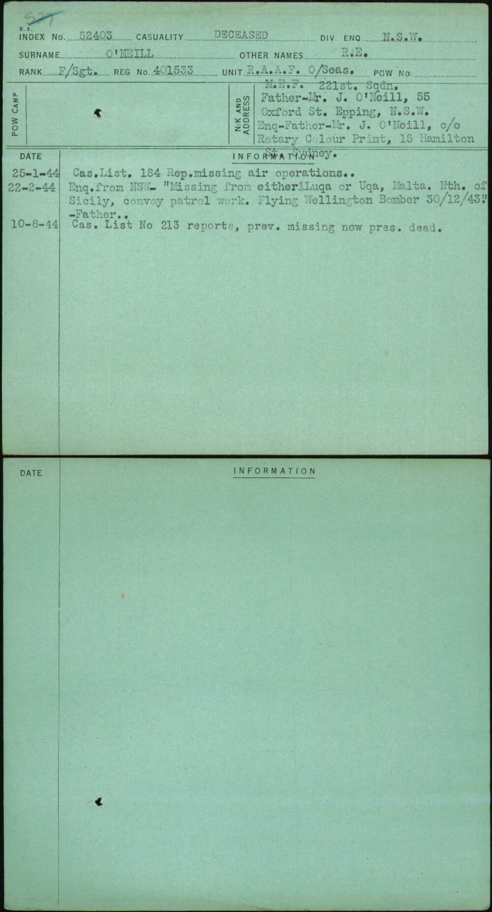 O'Neill, R E, 401533