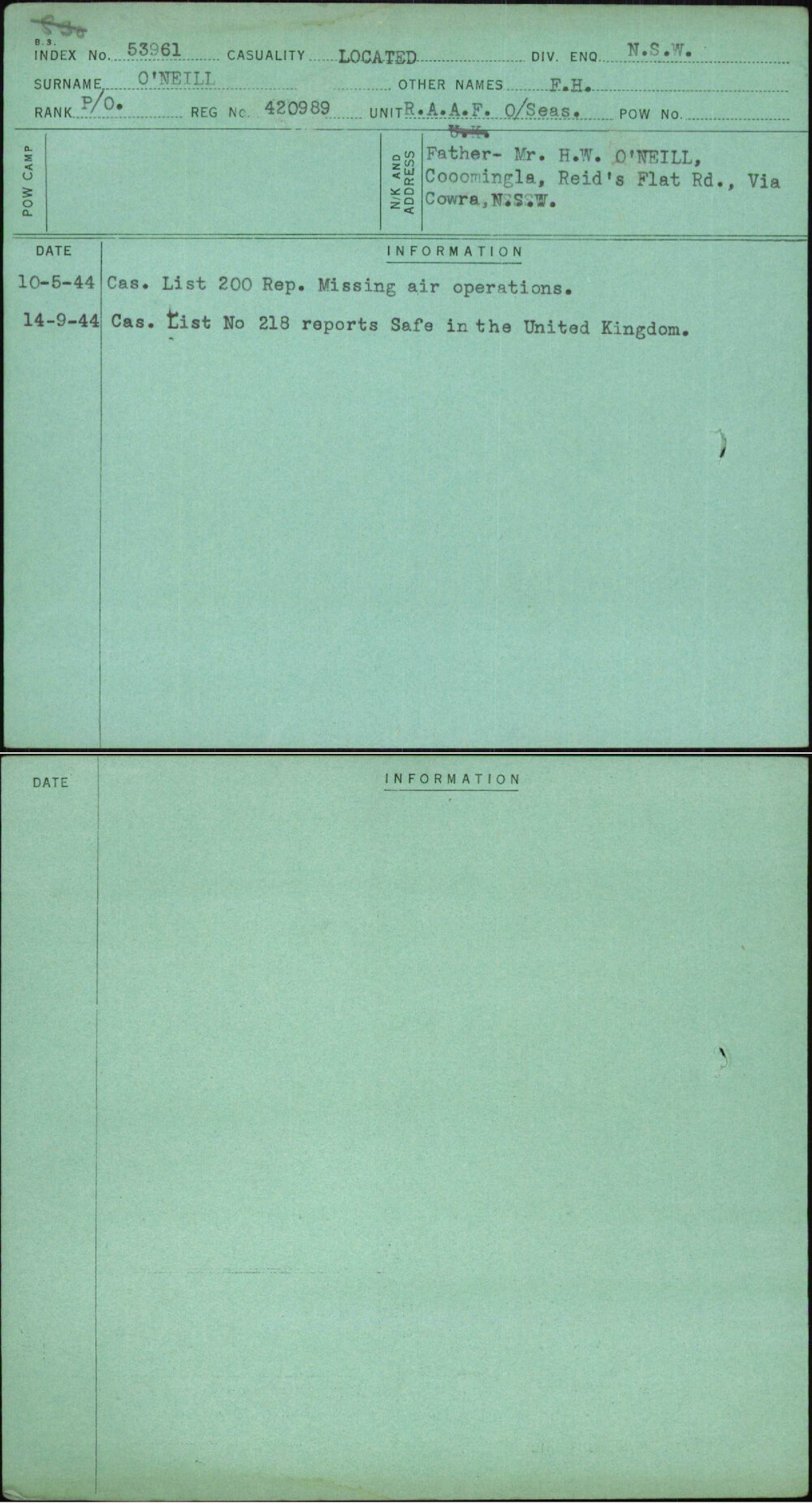 O'Neill, F H, 420989