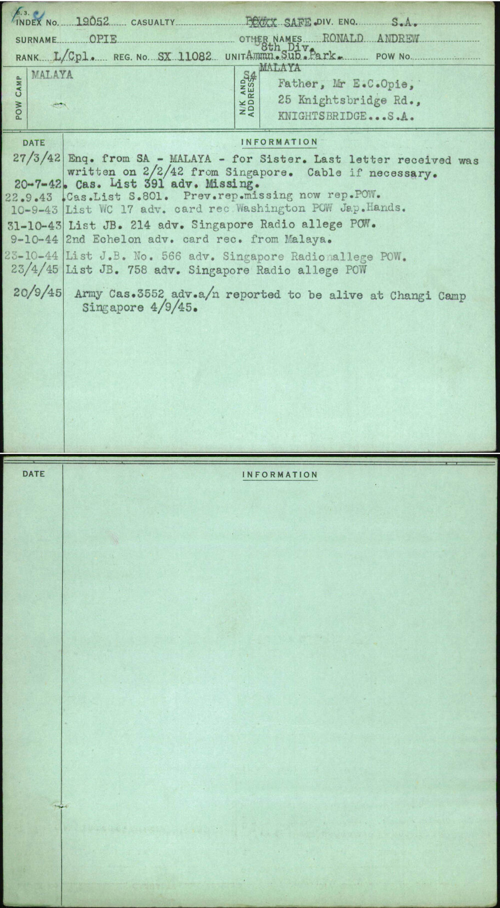 Opie, Ronald Andrew, SX11082