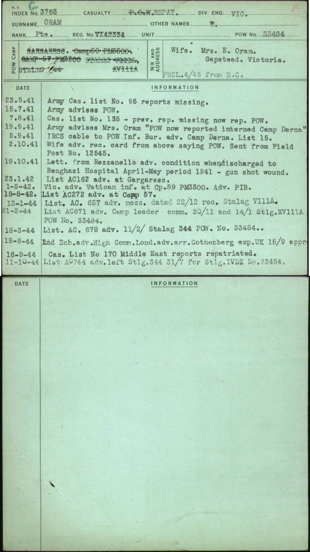 Oram, E, VX42334