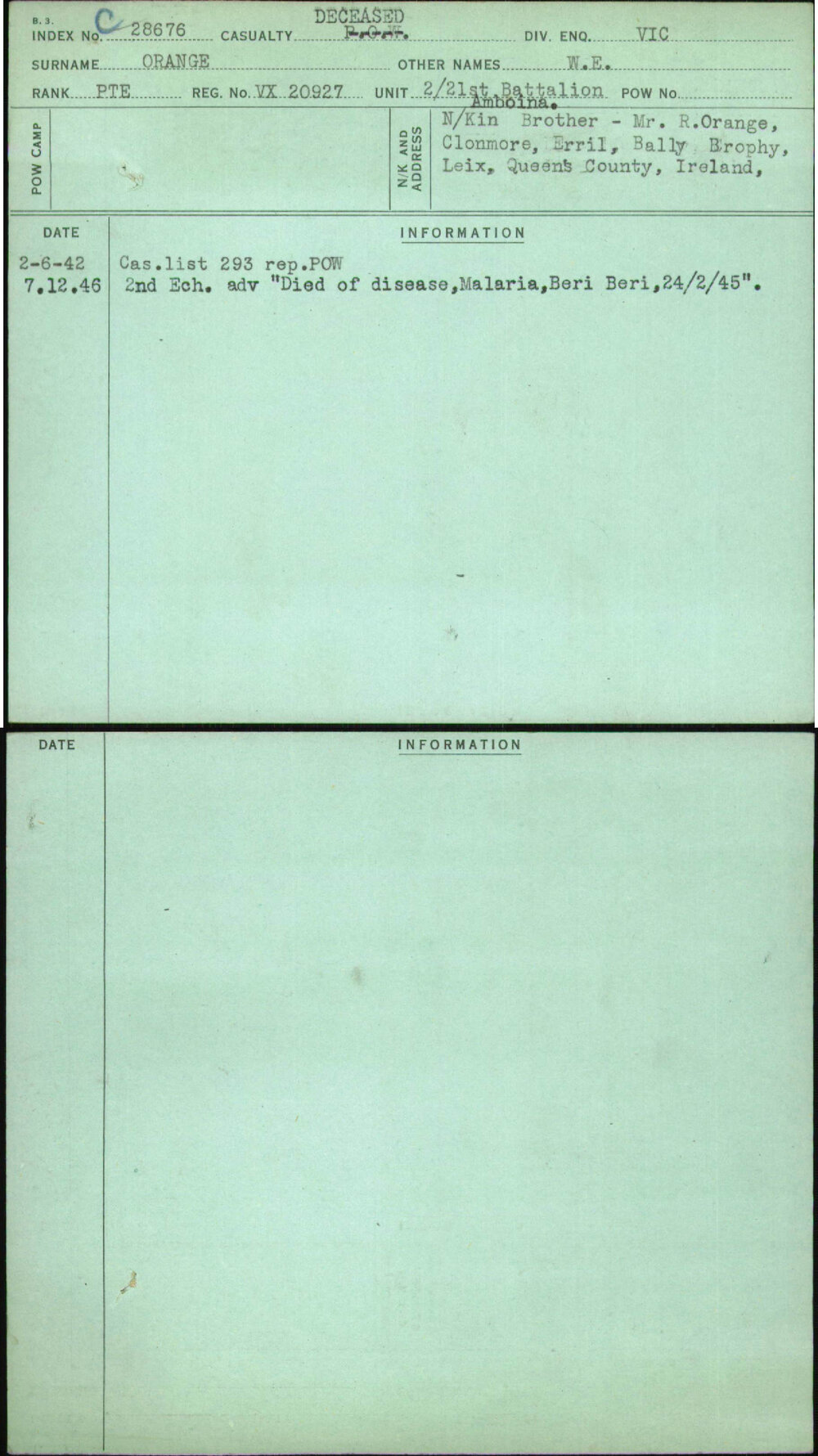 Orange, W E, VX20927