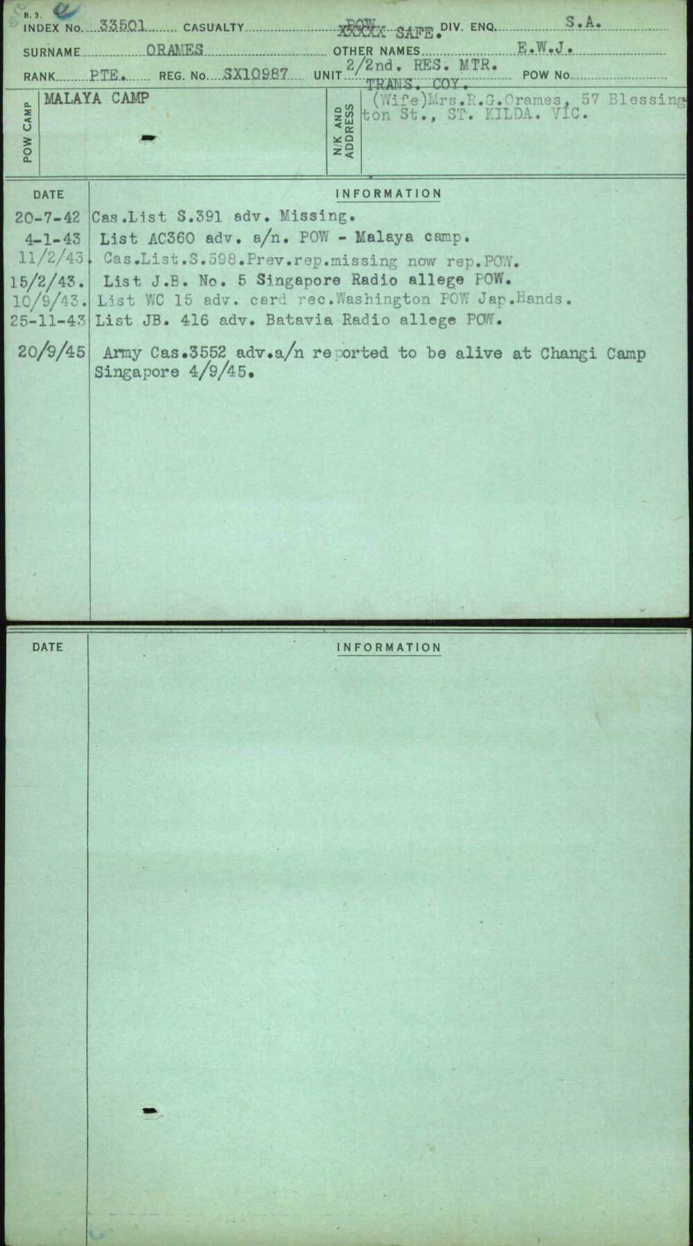 Orames, E W J, SX10987