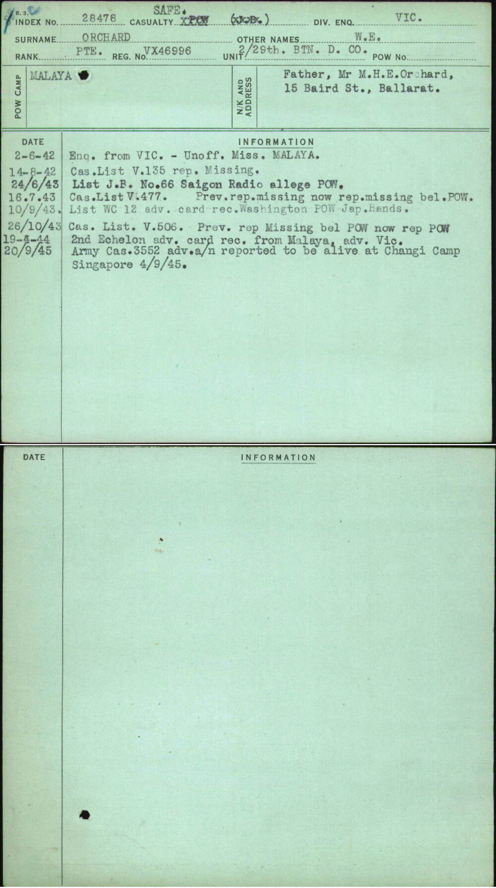 Orchard, W E, VX46996