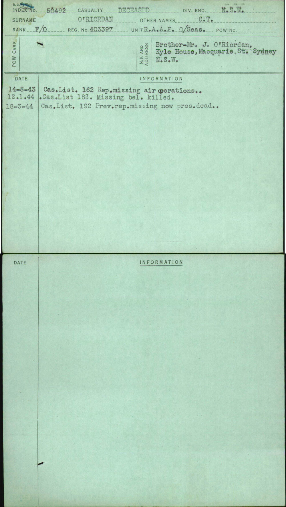 O'Riordan, C T, 403397